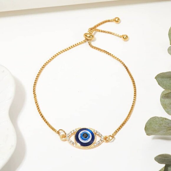 🧿 Dainty Evil Eye Bolo Bracelet ✨ Adjustable Zircon Jewelry Gift - Picture 2 of 5